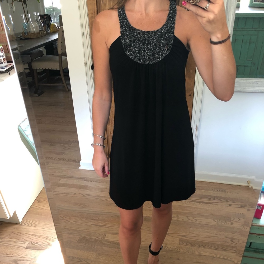 Black embellished shift dress